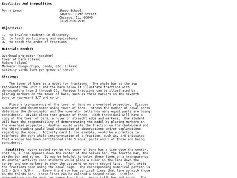 Equalities And Inequalities Lesson Plan