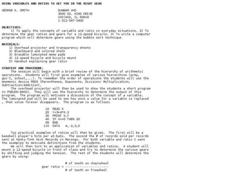 Using Variables And Ratios To Get You in the Right Gear Lesson Plan