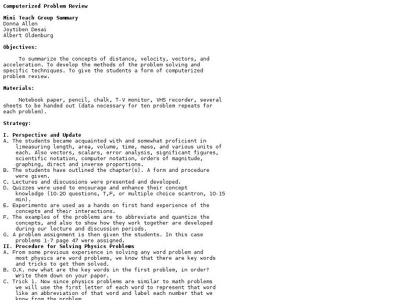 Computerized Problem Review Lesson Plan