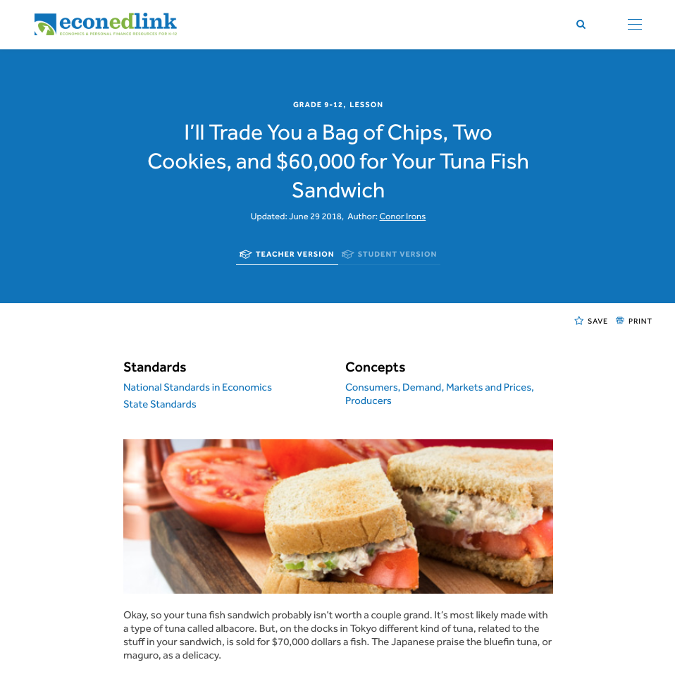 I'll Trade You a Bag of Chips, Two Cookies, and $60,000 for Your Tuna Fish Sandwich Lesson Plan