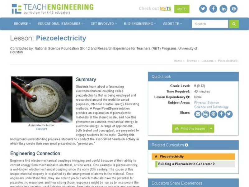Piezoelectricity Lesson Plan