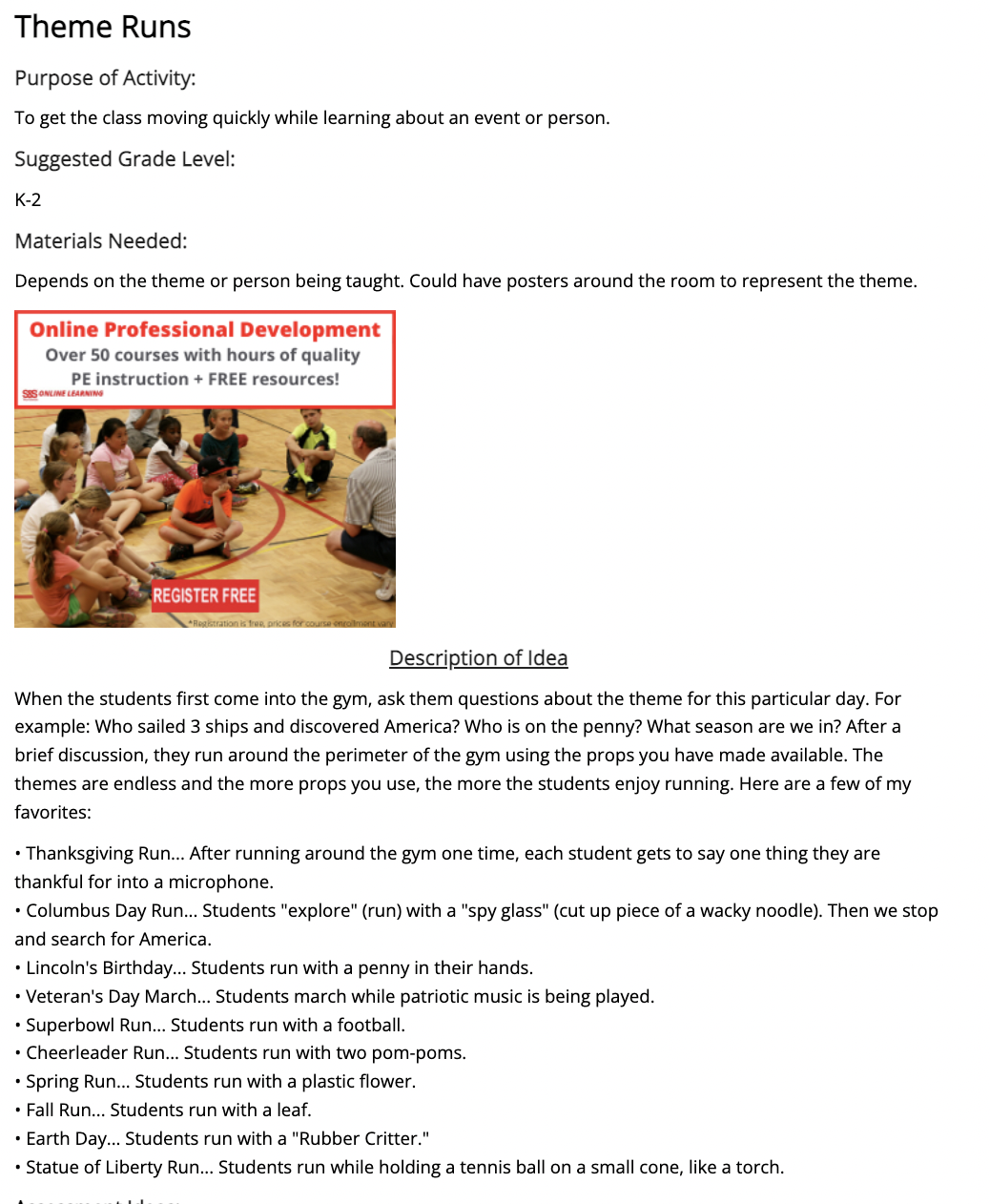 Theme Runs Lesson Plan