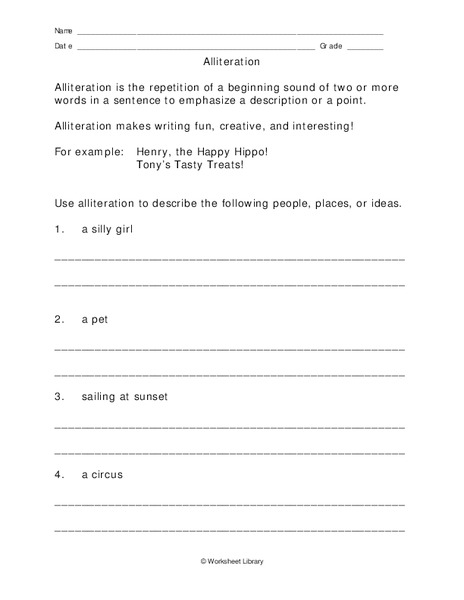 Alliteration Worksheet