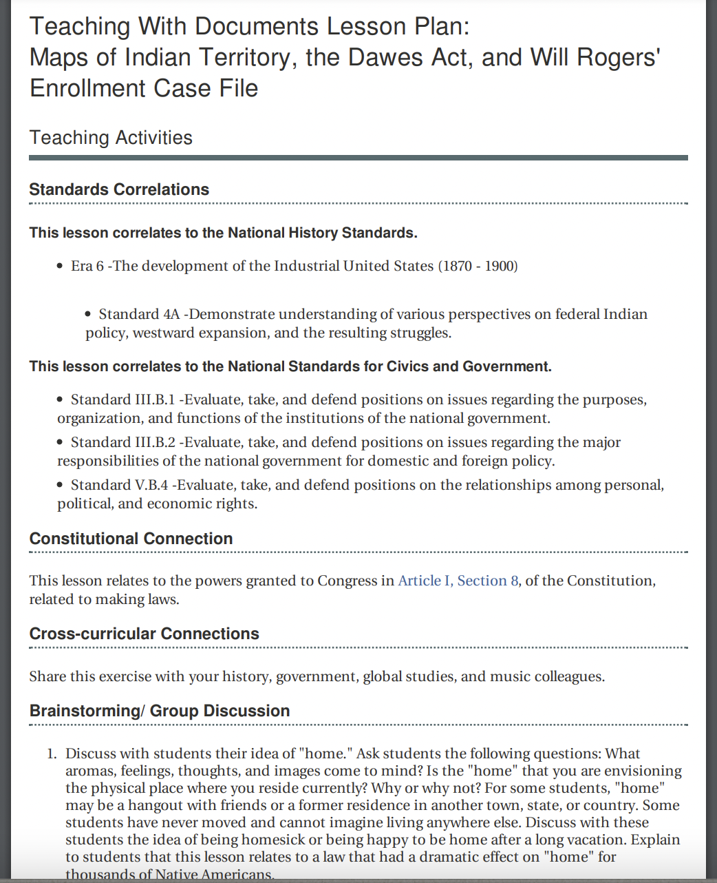 Maps of Indian Territory, the Dawes Act, and Will Rogers' Enrollment Case File Lesson Plan