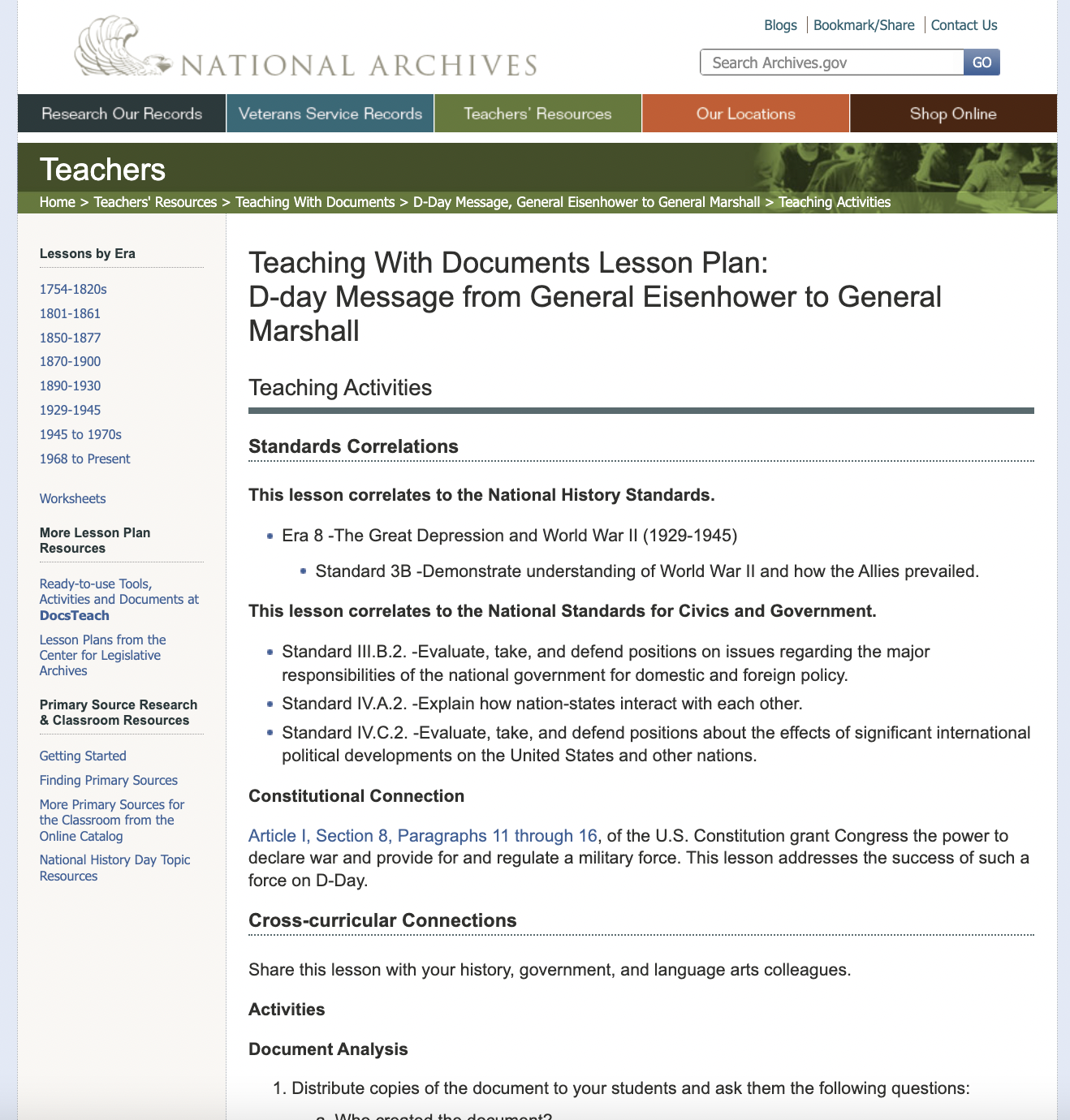 D-day Message from General Eisenhower to General Marshall Lesson Plan