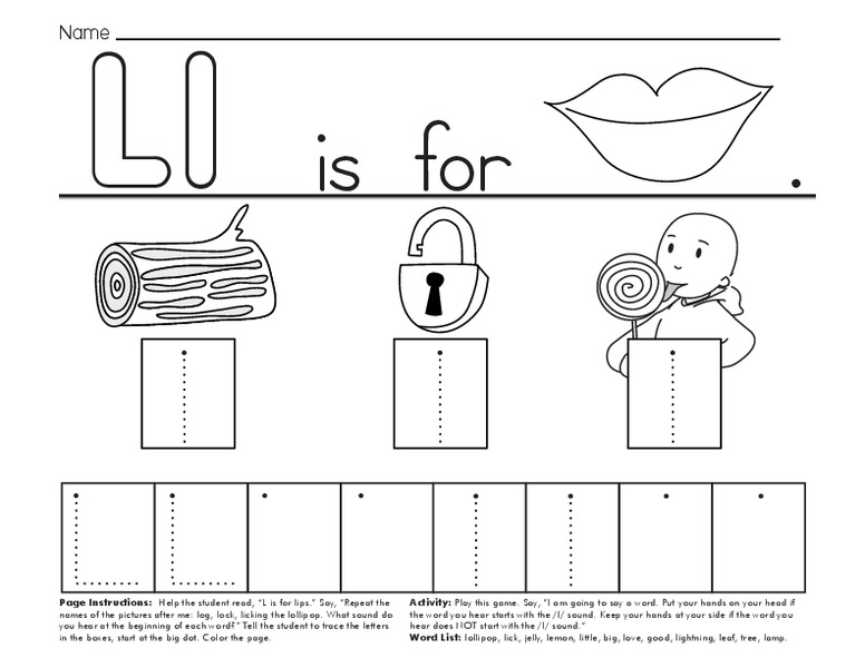 Ll is for Lips Worksheet