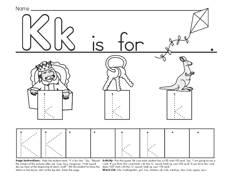 Kk is for Kite Worksheet