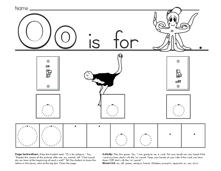 Oo is for Octopus Worksheet