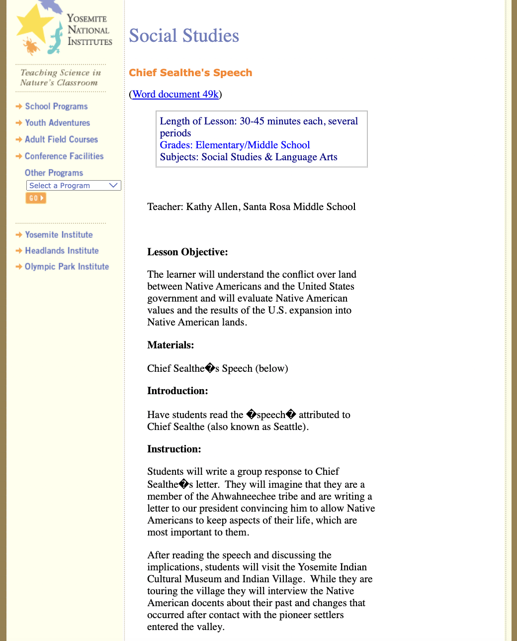 Chief Sealthe's Speech Lesson Plan