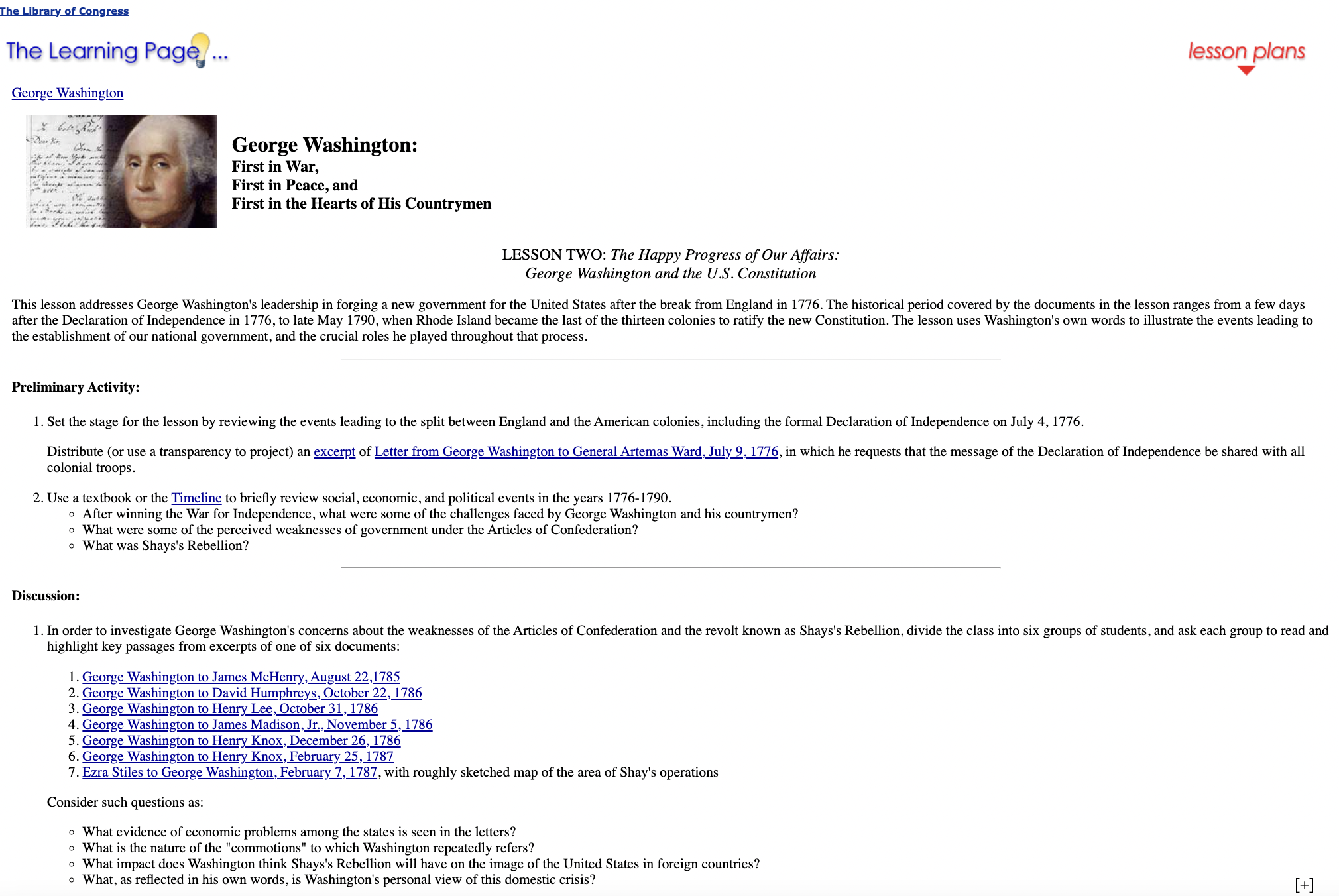 The Happy Progress of Our Affairs: George Washington and the U.S. Constitution Lesson Plan