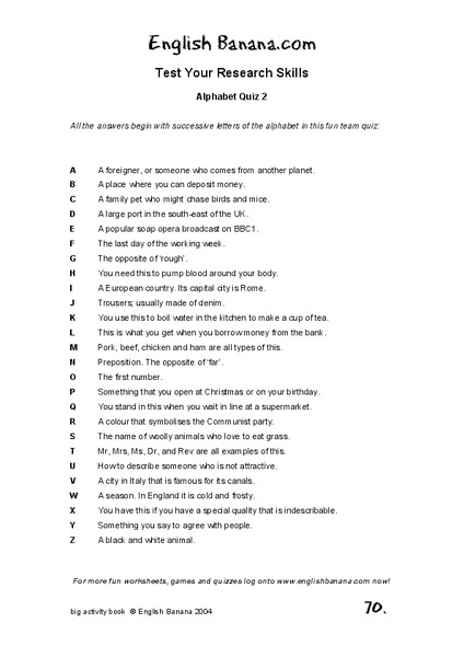 Alphabet Quiz 1 Lesson Plan