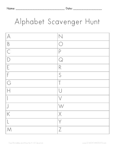 Alphabet Scavenger Hunt Organizer