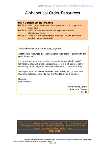 Alphabetical Order Worksheet