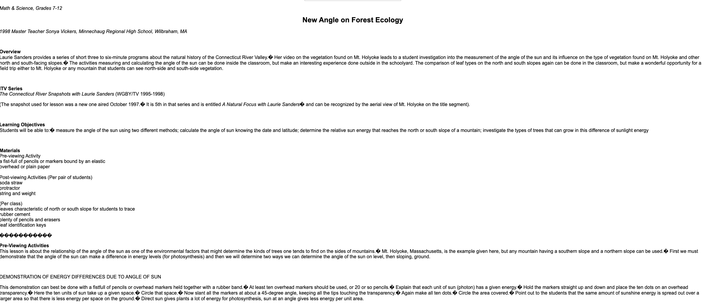 New Angle on Forest Ecology Lesson Plan