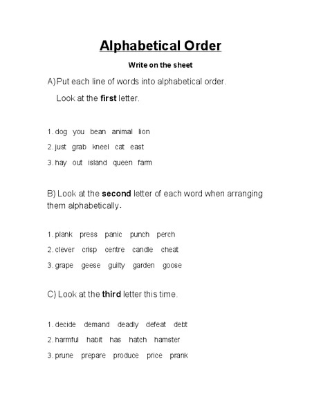 Alphabetical Order Worksheet