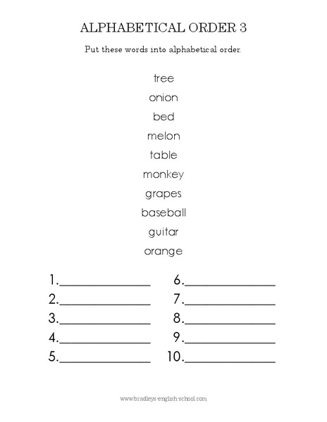 Alphabetical Order 3 Worksheet