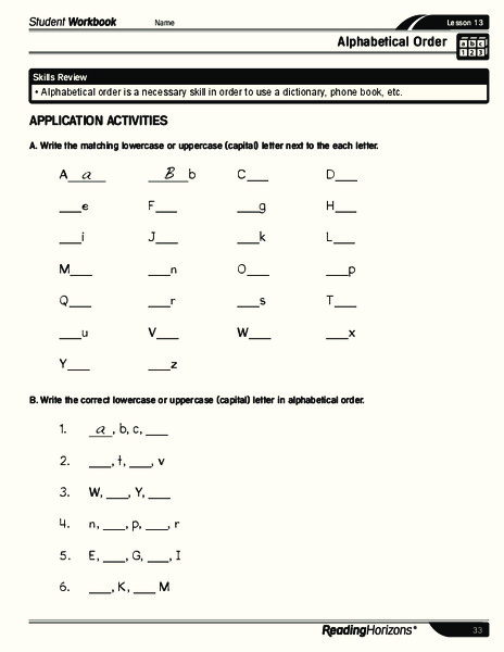 Alphabetical Order Worksheet
