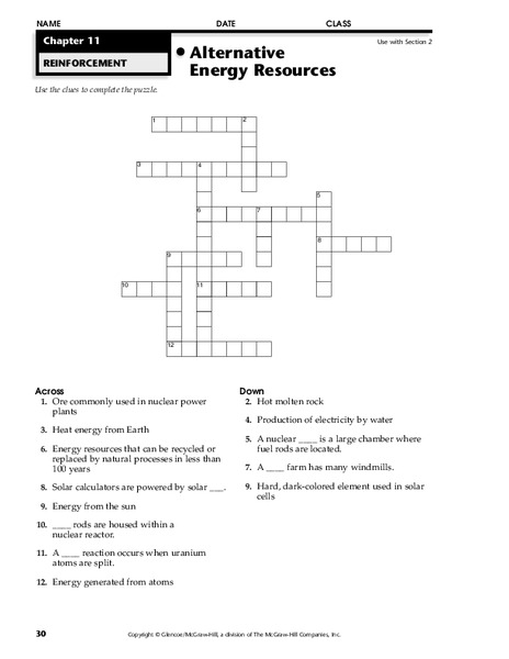 Alternative Energy Resources Worksheet
