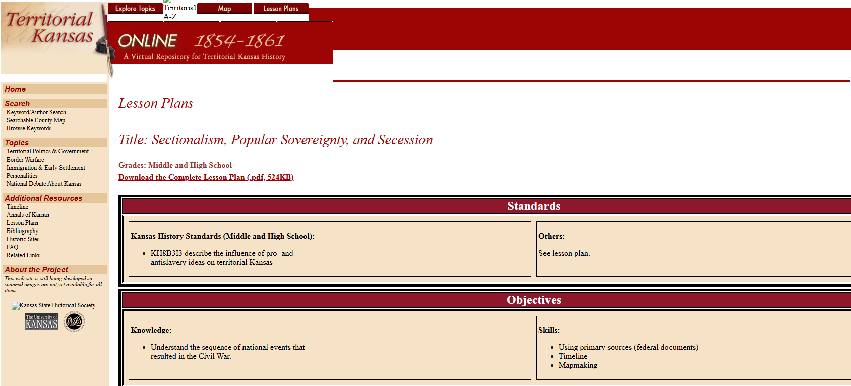 Sectionalism, Popular Sovereignty, and Secession Lesson Plan