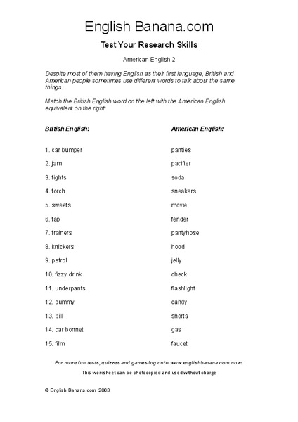 American English 2 Worksheet