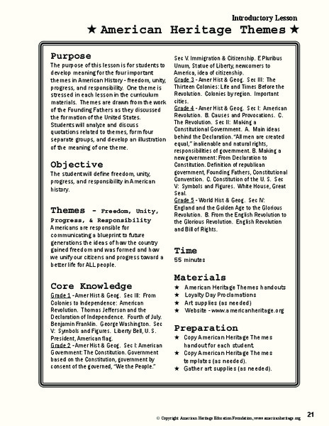 American Heritage Themes Lesson Plan
