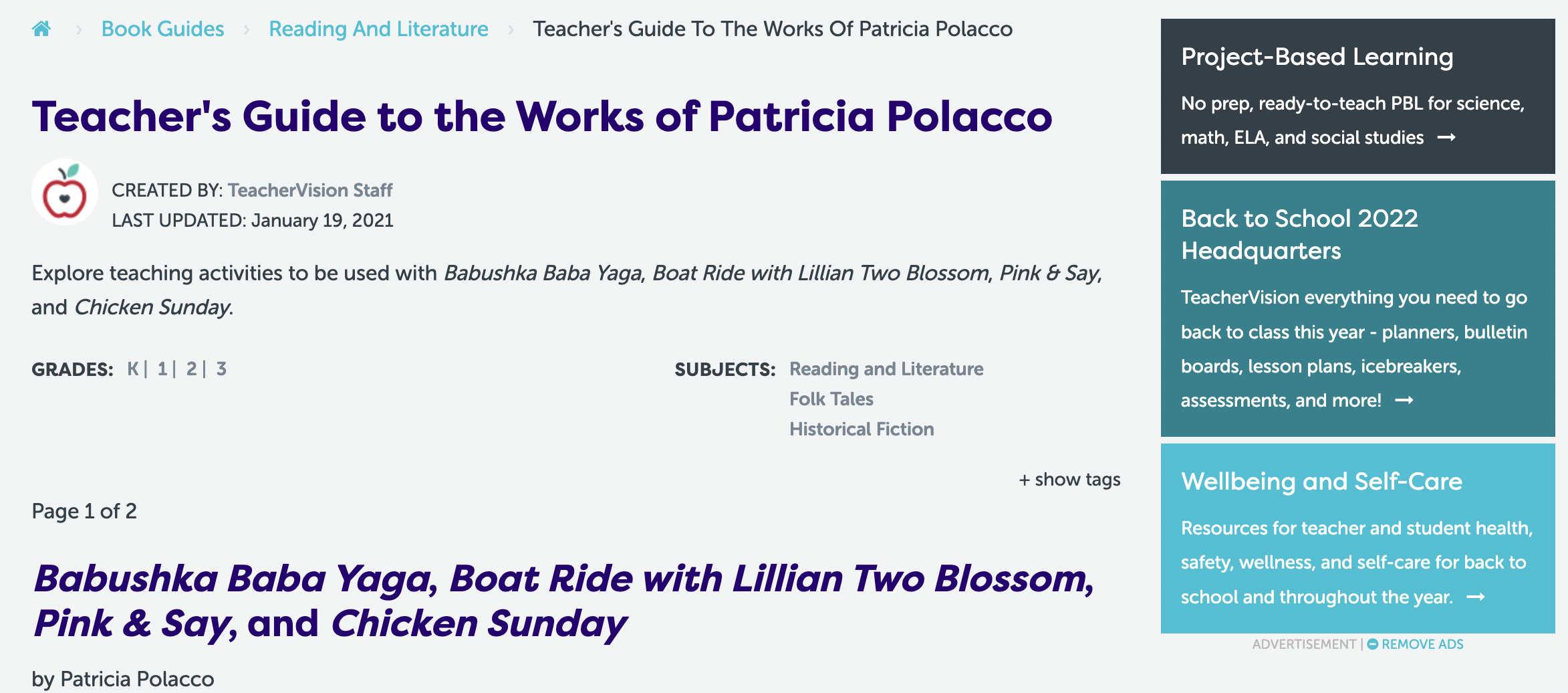 Patricia Polacco, Author and Illustrator Lesson Plan