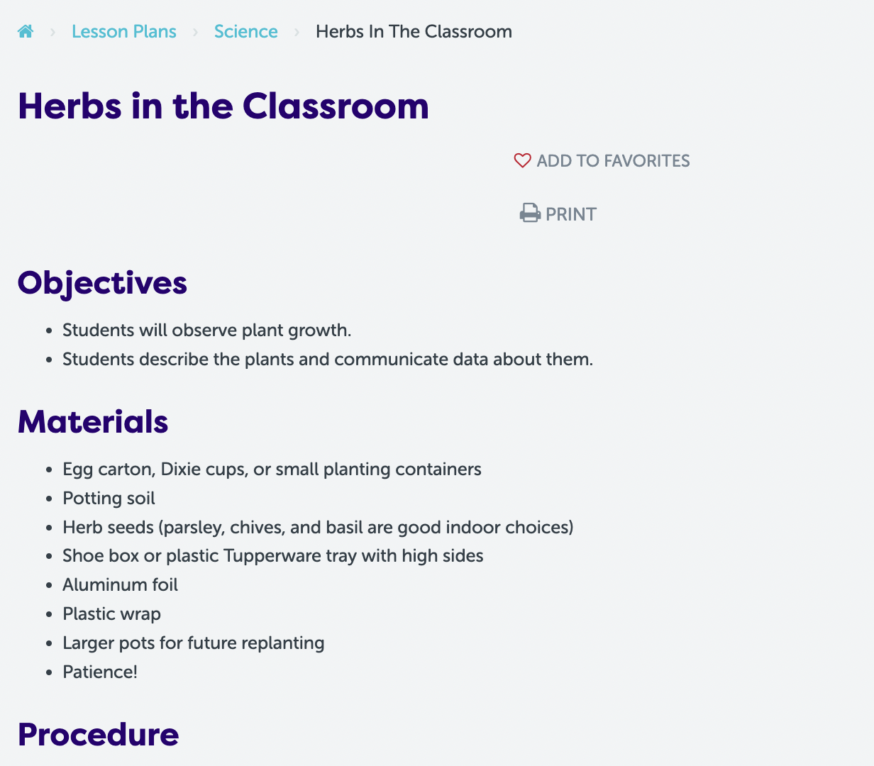 Herbs in the Classroom Lesson Plan
