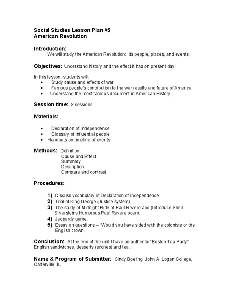 American Revolution Lesson Plan
