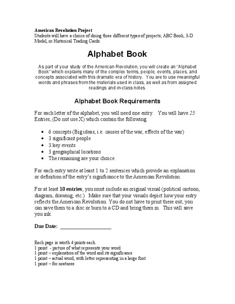 American Revolution Project Activity