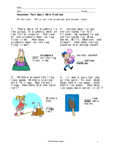 Amusement Park Basic Word Problems Worksheet