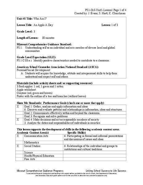 An Apple A Day Lesson Plan