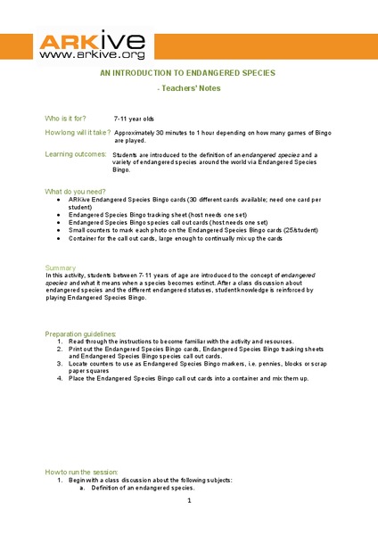 An Introduction to Endangered Species Lesson Plan
