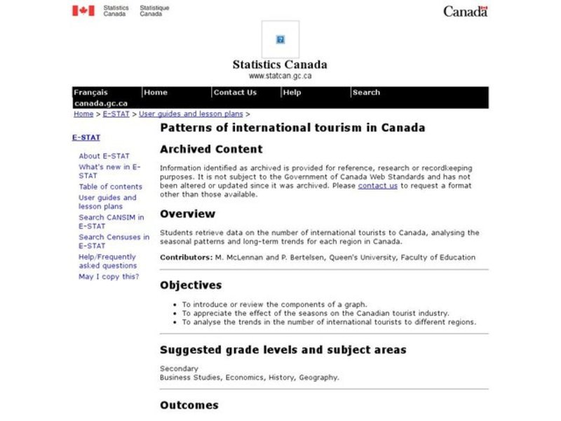 Patterns of International Tourism in Canada Lesson Plan