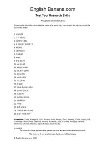 Anagrams of World Cities Worksheet
