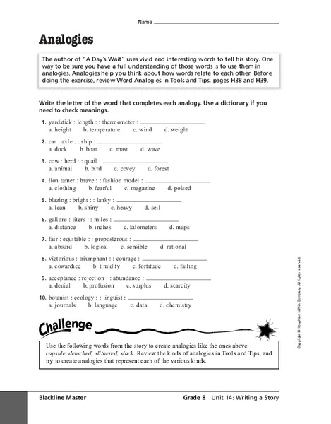 Analogies Worksheet