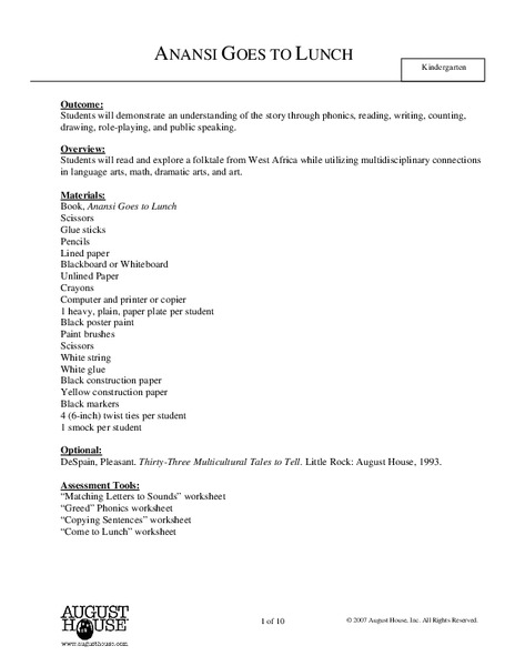 Anansi Goes To Lunch Lesson Plan