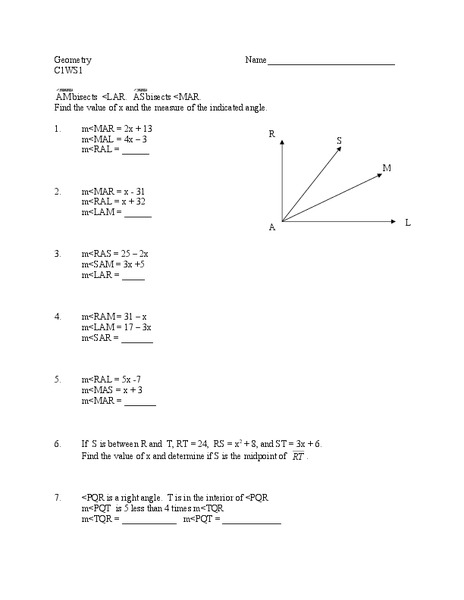 Angle Bisectors Worksheet