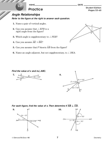 Angle Relationships Worksheet