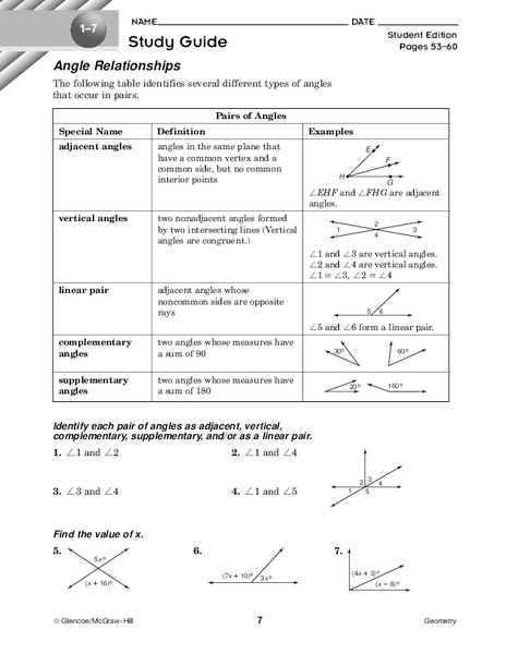 Angle Relationships Worksheet