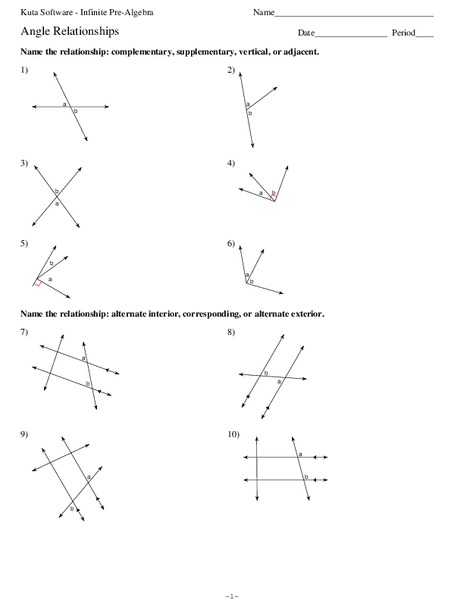 Angle Relationships Worksheet