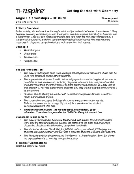 Angle Relationships Lesson Plan