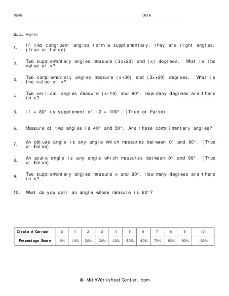Angles Worksheet