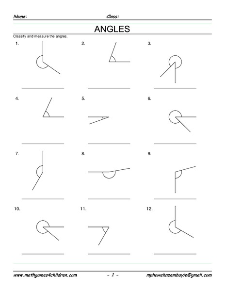 Angles Worksheet
