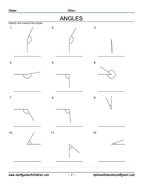 Angles Worksheet
