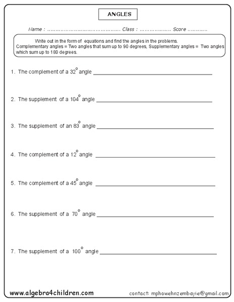 Angles Worksheet