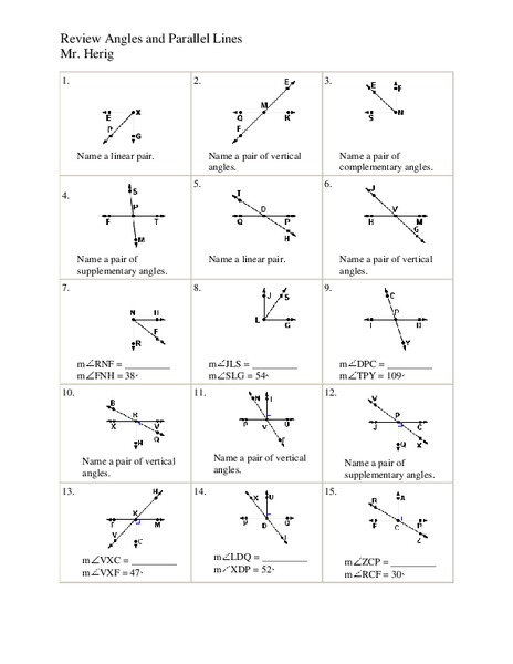 Angles and Parallel Lines Worksheet
