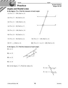 Angles and Parallel Lines Worksheet