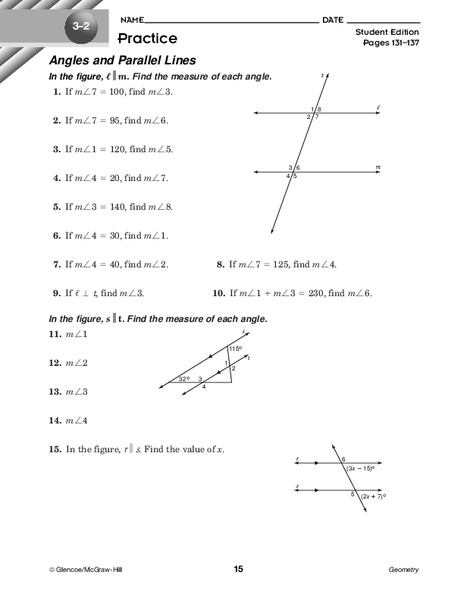 Angles and Parallel Lines Worksheet