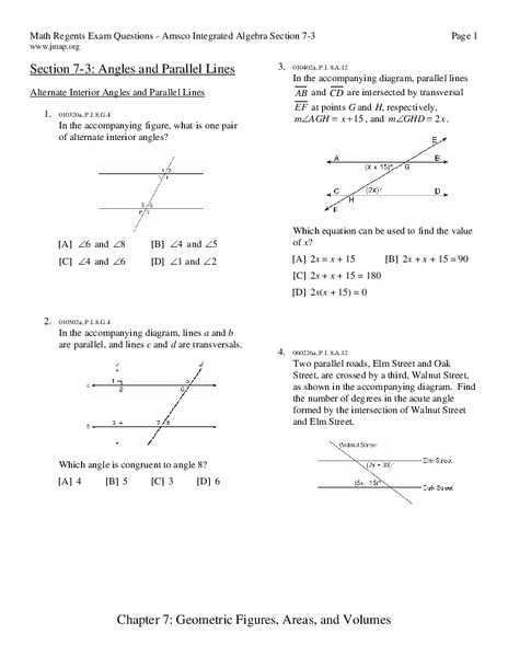 Angles and Parallel Lines Worksheet