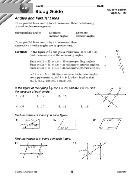 Angles and Parallel Lines Worksheet